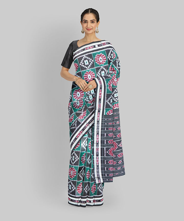 Multicolor Black Cotton Handloom Nuapatna Saree