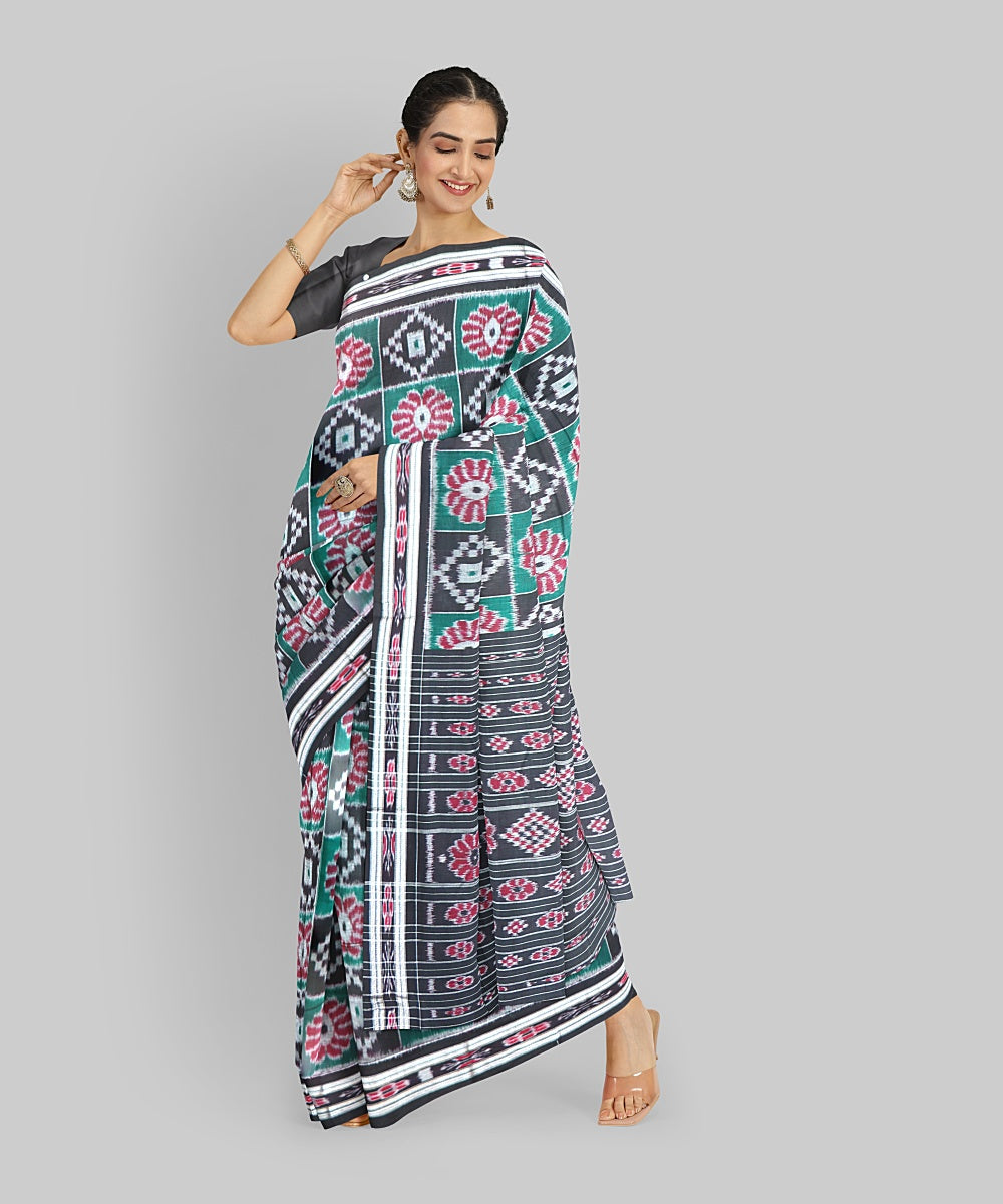 Multicolor Black Cotton Handloom Nuapatna Saree