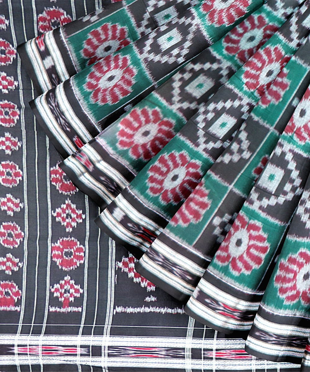 Multicolor Black Cotton Handloom Nuapatna Saree