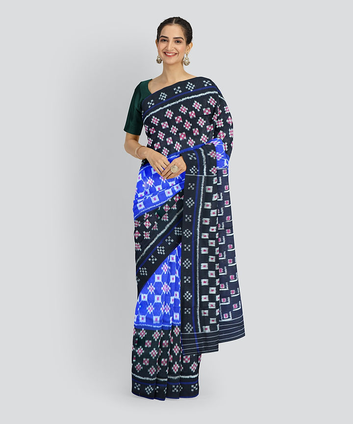 Sky Blue Dark Red Cotton Handloom Nuapatna Saree