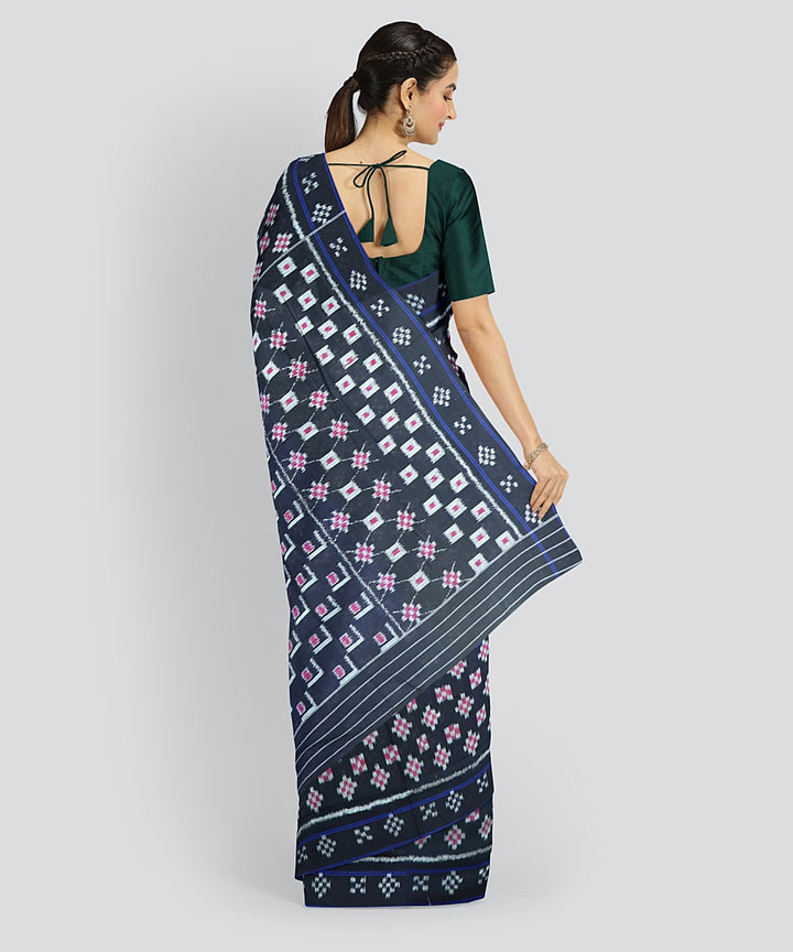 Sky Blue Dark Red Cotton Handloom Nuapatna Saree
