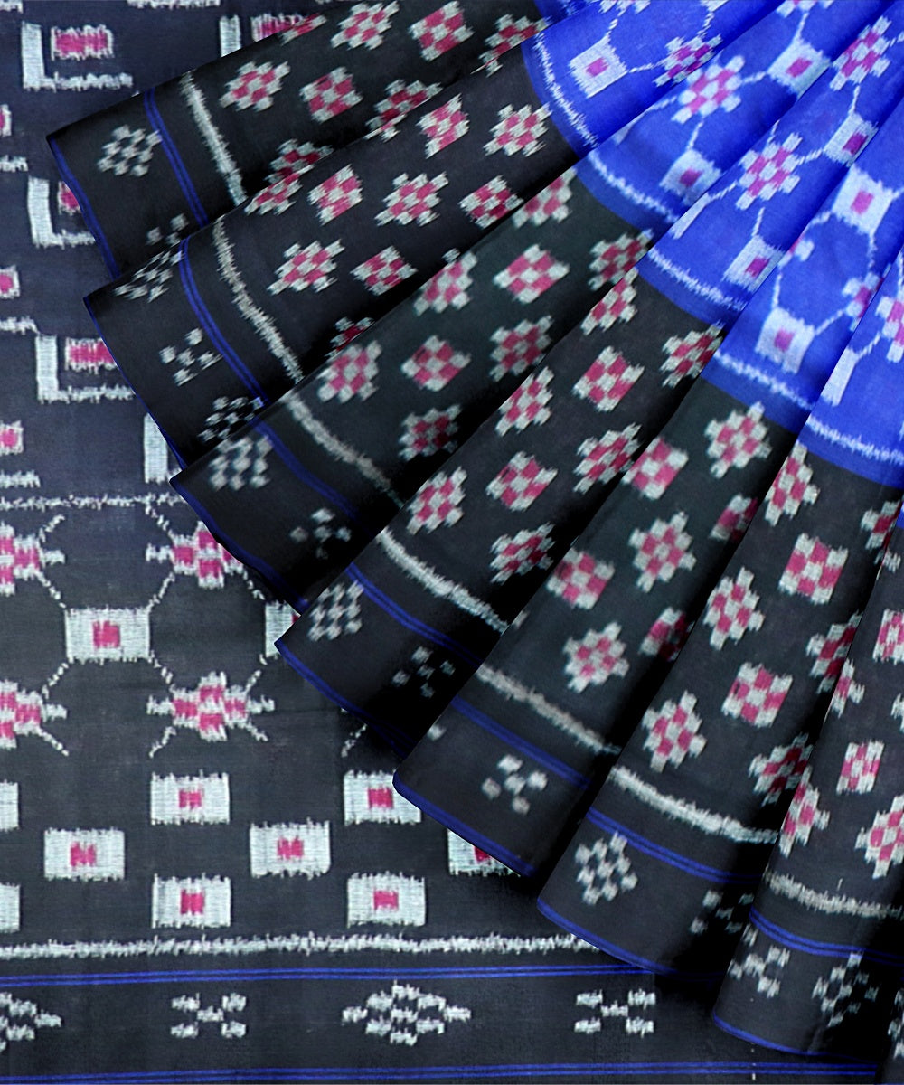 Sky Blue Dark Red Cotton Handloom Nuapatna Saree