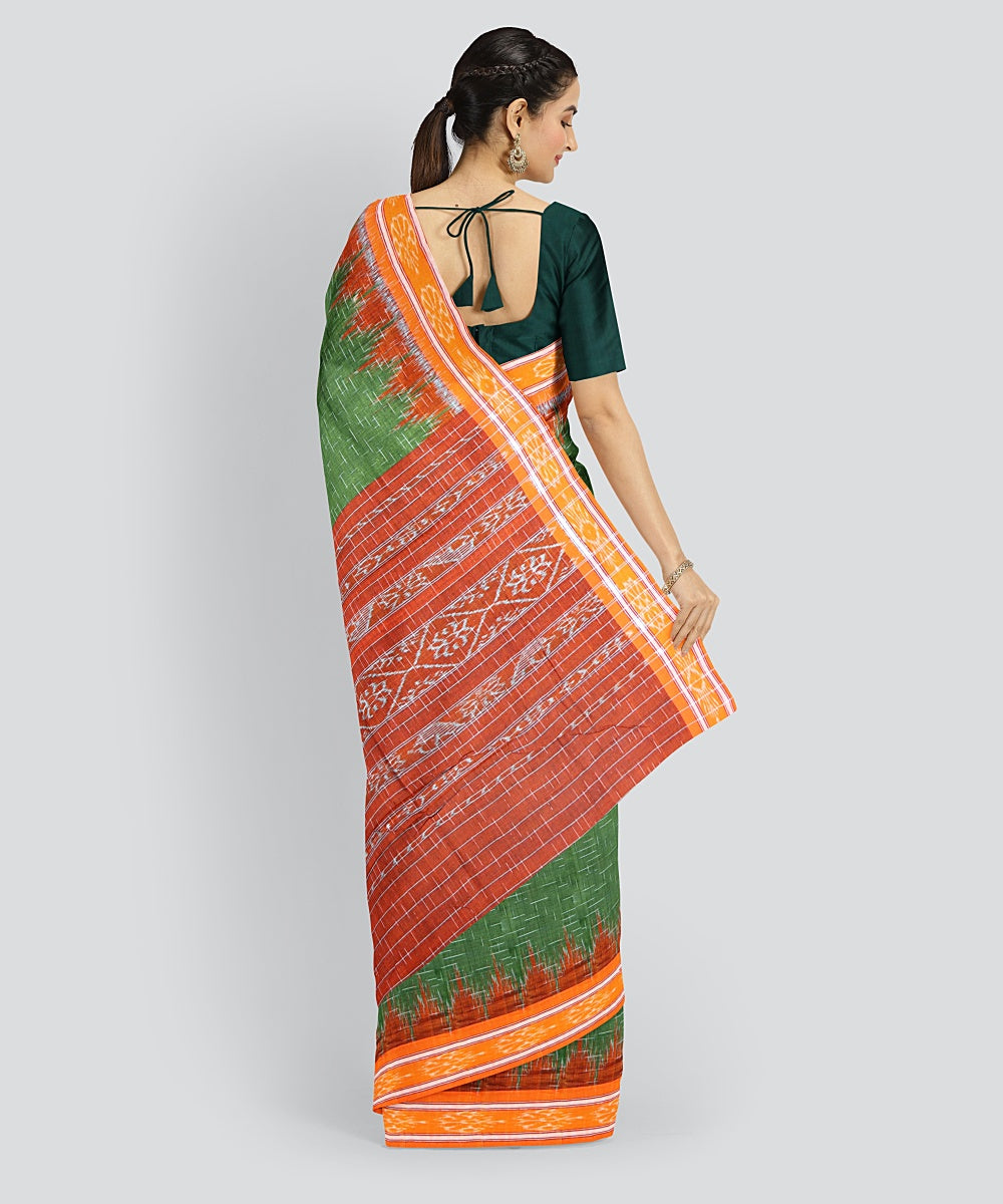 Dark Green Orange Cotton Handloom Nuapatna Saree