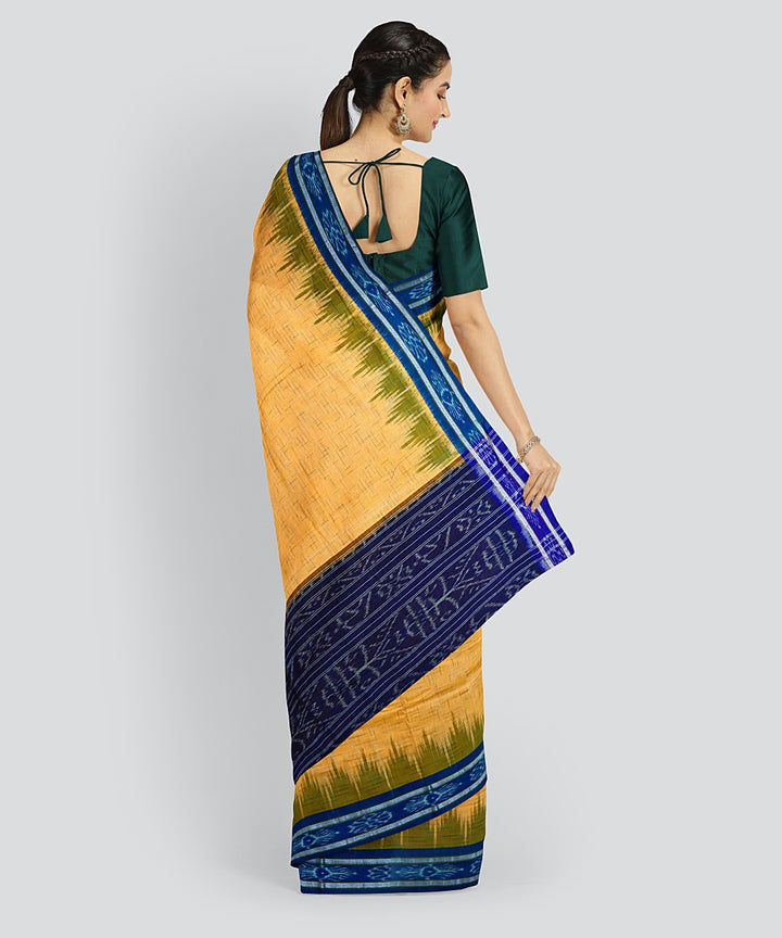 Yellow Dark Blue Cotton Handloom Nuapatna Saree