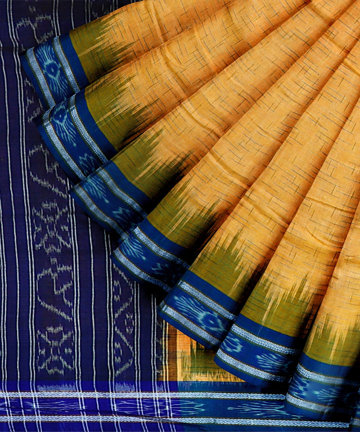 Yellow Dark Blue Cotton Handloom Nuapatna Saree