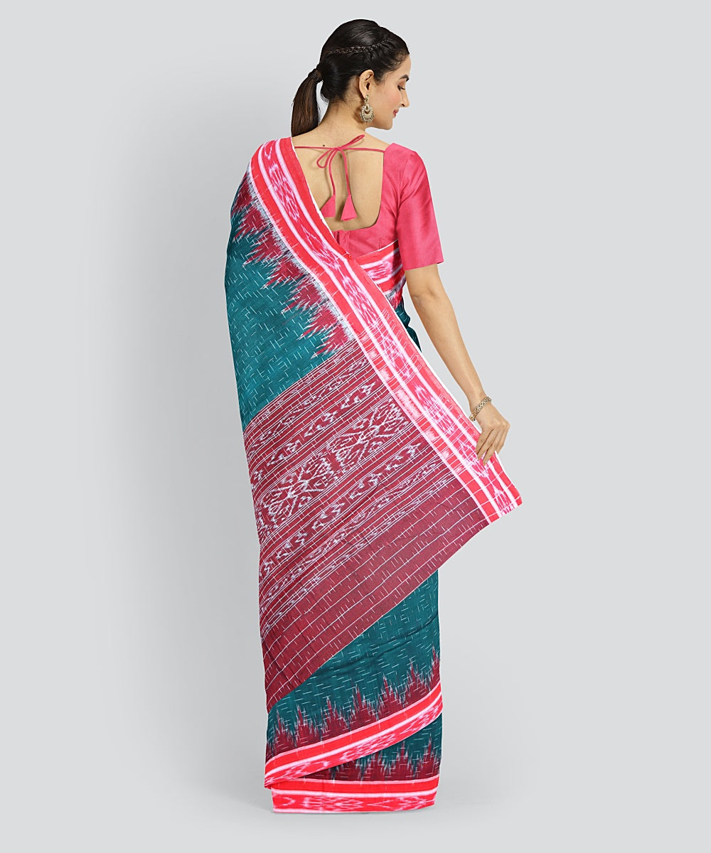 Dark Green Dark Red Cotton Handloom Nuapatna Saree