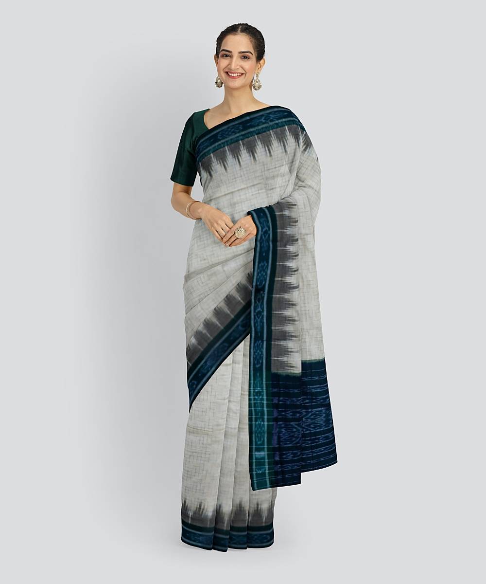 White Dark Red Cotton Handloom Nuapatna Saree