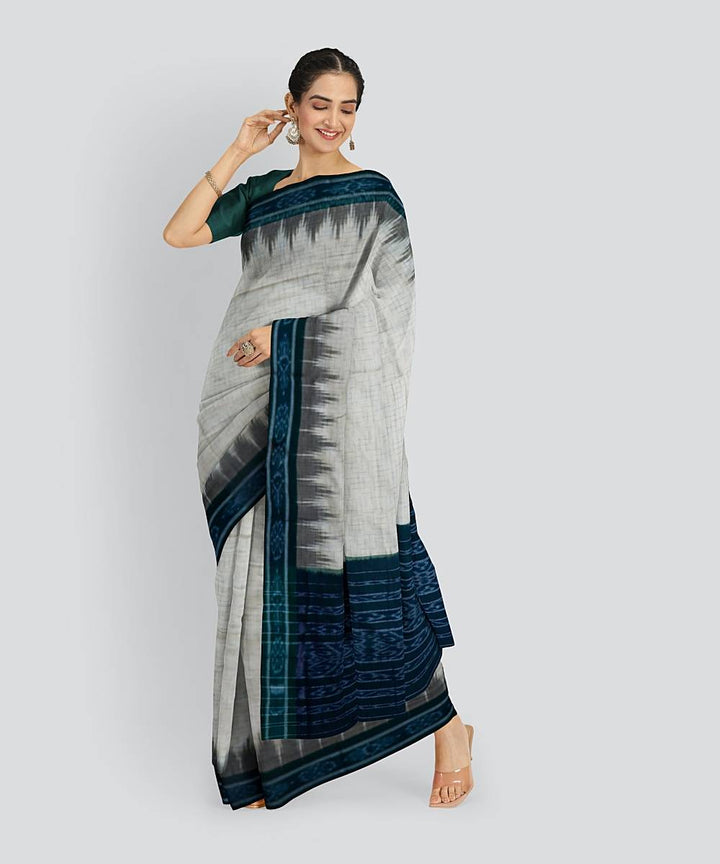 White Dark Red Cotton Handloom Nuapatna Saree