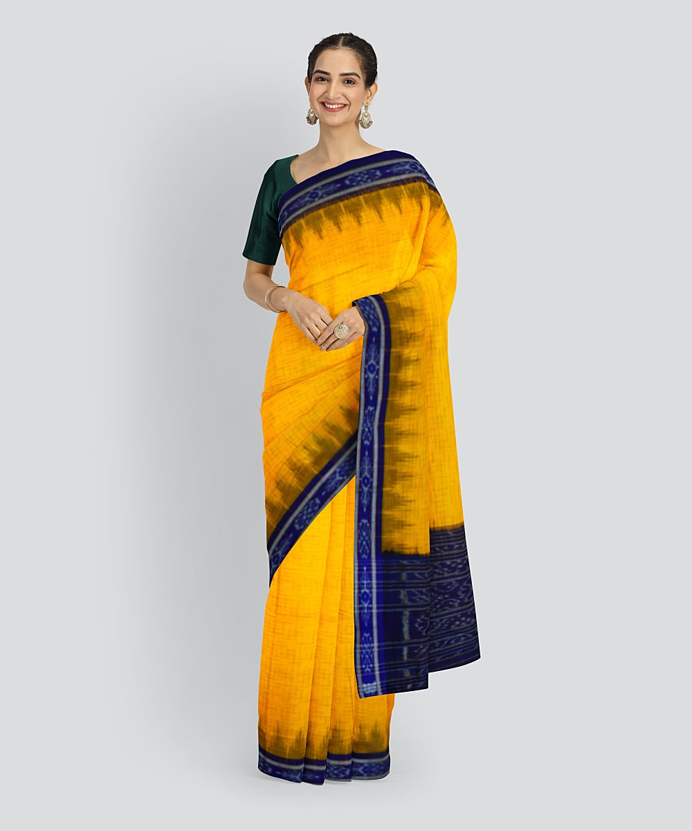 Orange Dark Blue Cotton Handloom Nuapatna Saree
