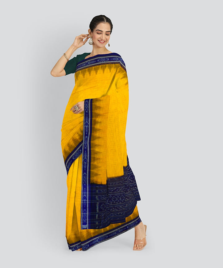 Orange Dark Blue Cotton Handloom Nuapatna Saree