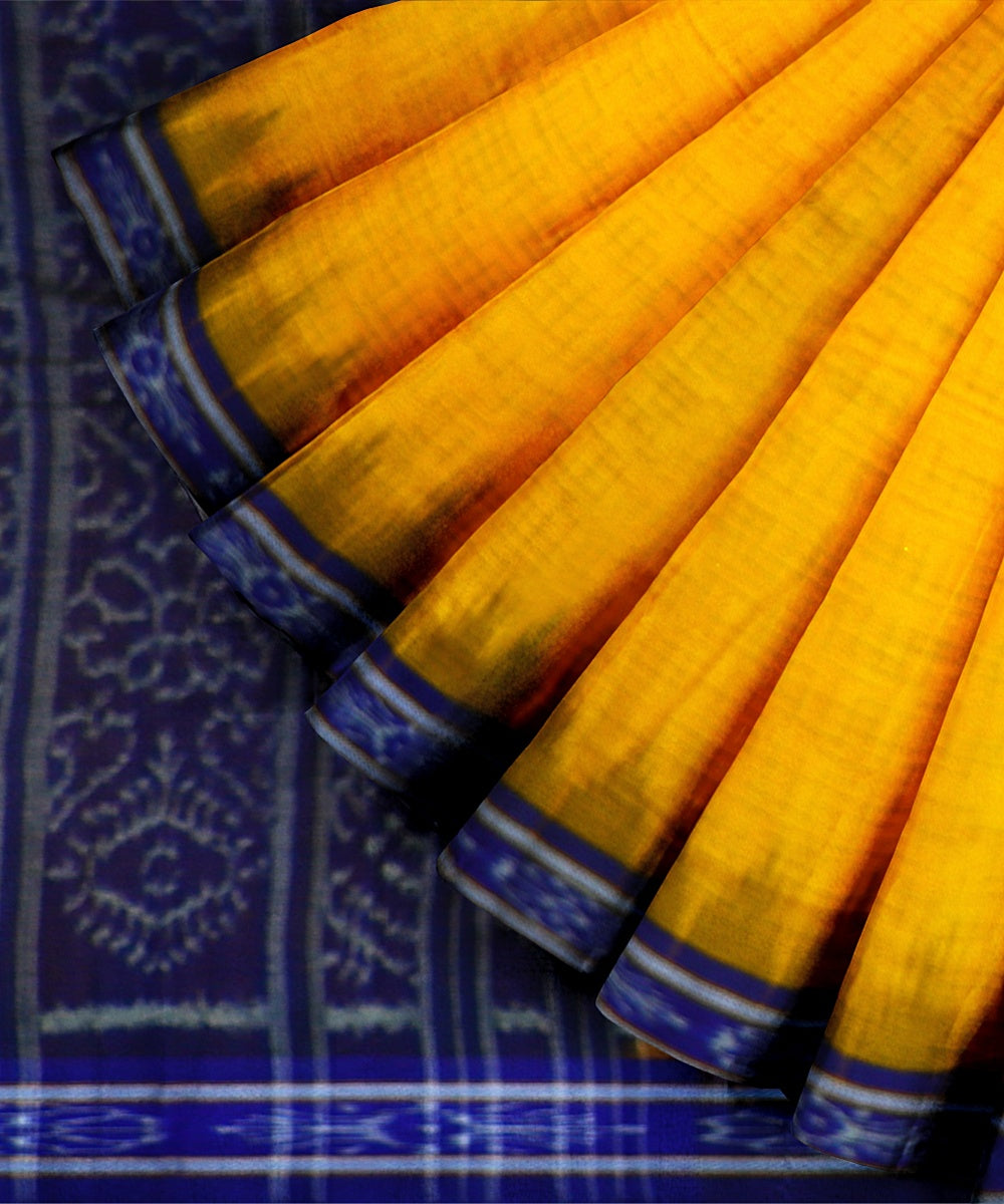 Orange Dark Blue Cotton Handloom Nuapatna Saree