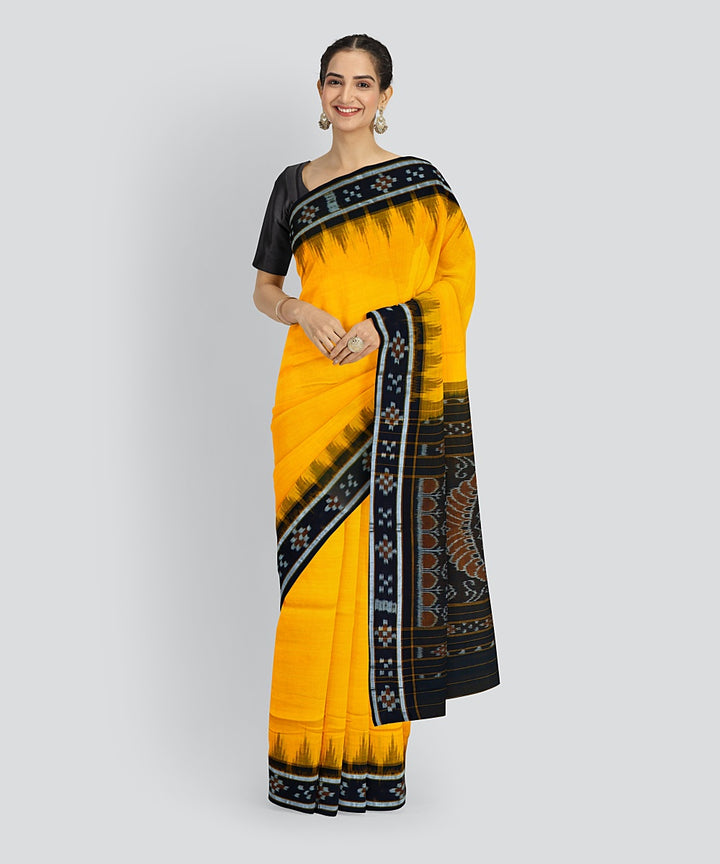 Yellow Black Cotton Handloom Nuapatna Saree
