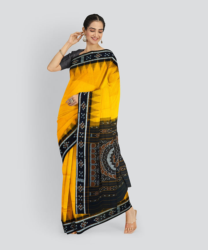 Yellow Black Cotton Handloom Nuapatna Saree