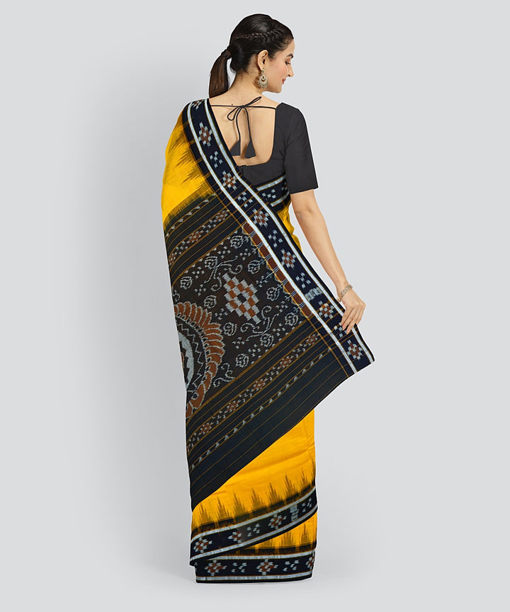 Yellow Black Cotton Handloom Nuapatna Saree