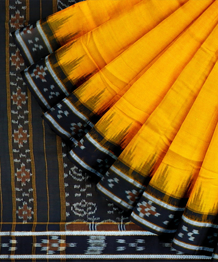 Yellow Black Cotton Handloom Nuapatna Saree