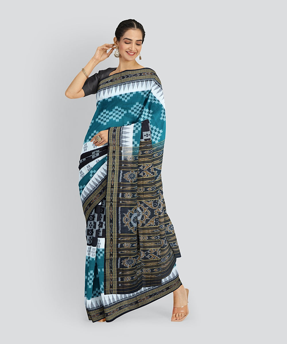 Multicolor Black Cotton Handloom Nuapatna Saree