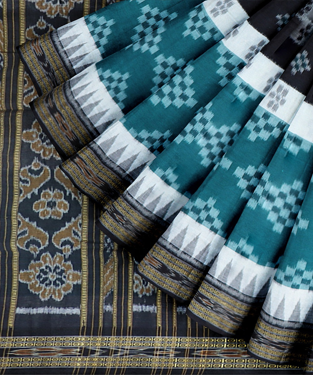 Multicolor Black Cotton Handloom Nuapatna Saree
