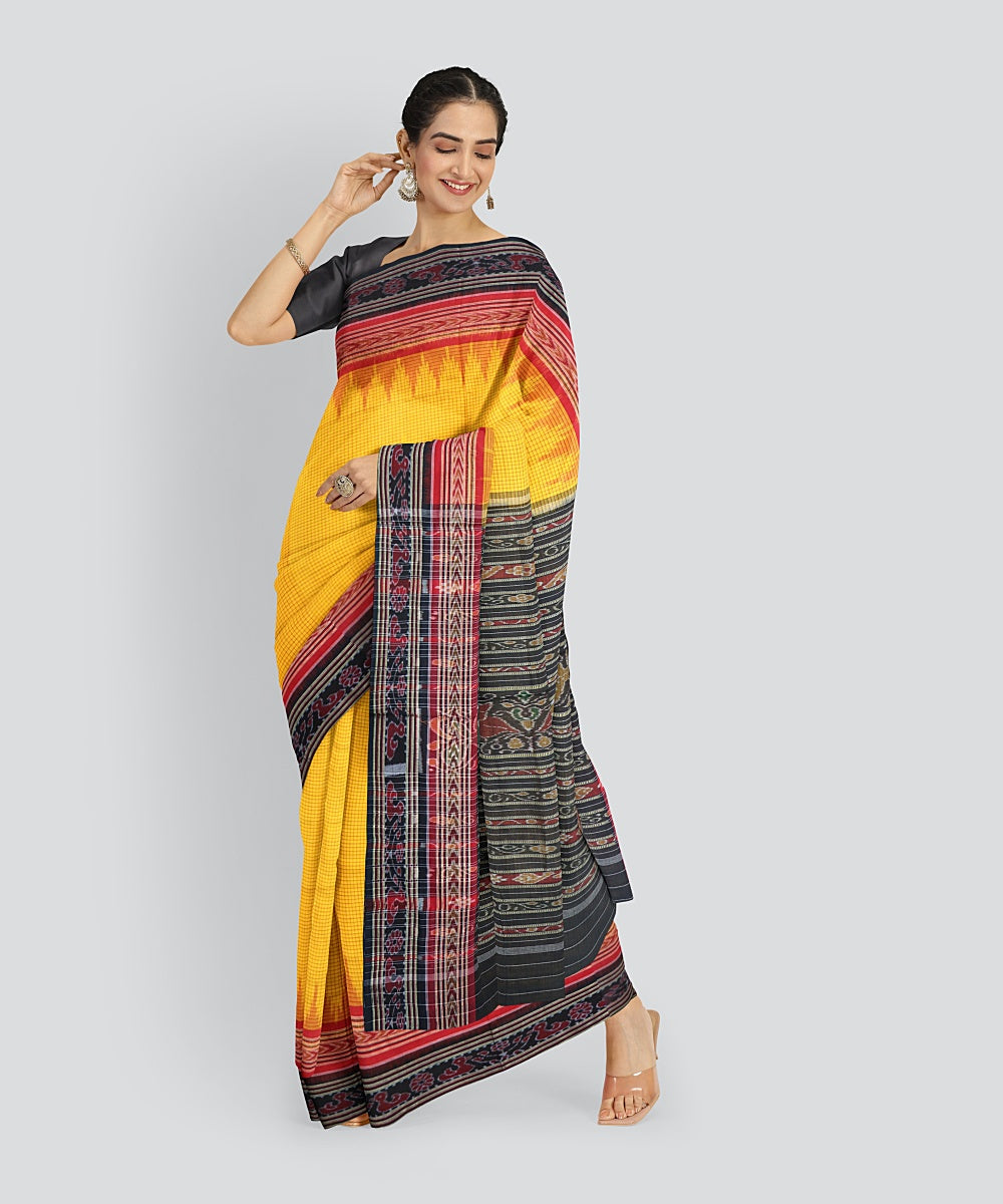 Yellow Multicolour Cotton Handloom Nuapatna Saree