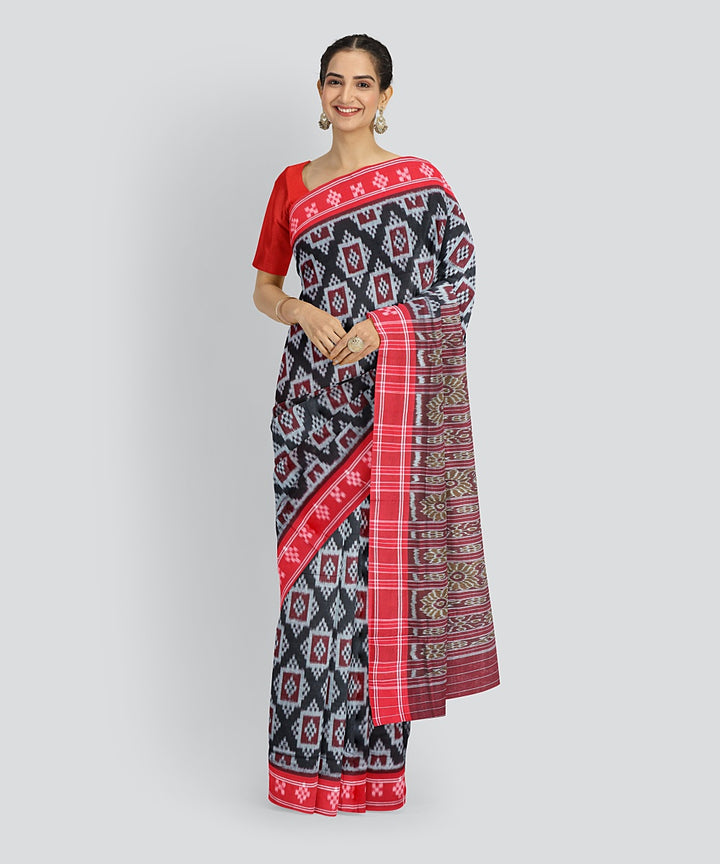 Black Dark Red Cotton Handloom Nuapatna Saree