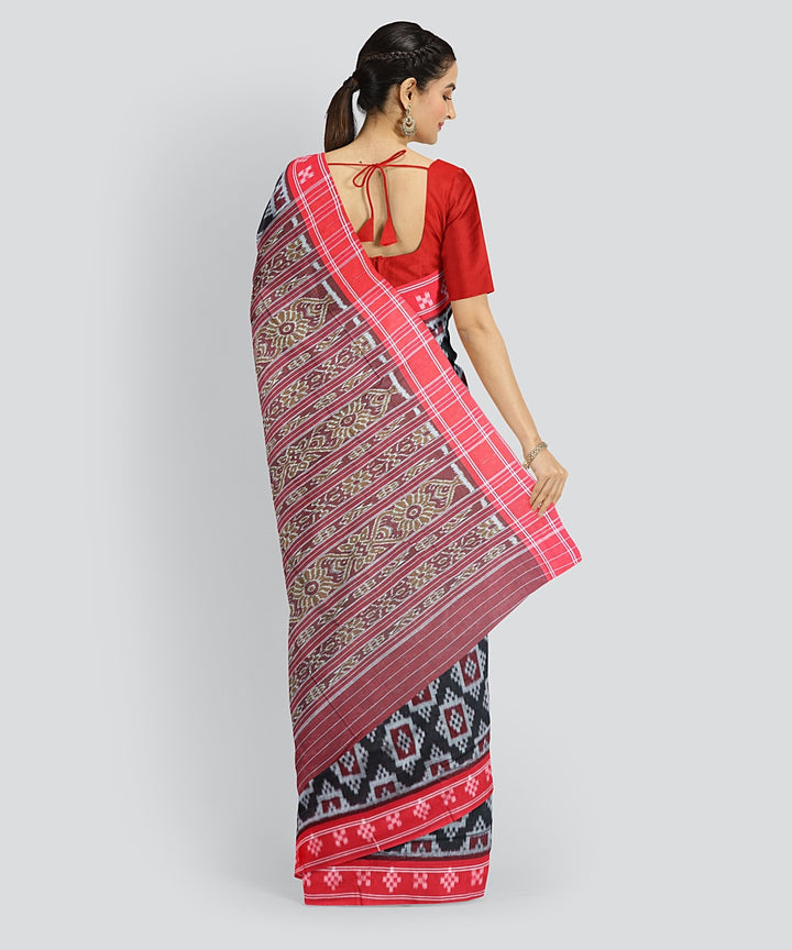 Black Dark Red Cotton Handloom Nuapatna Saree