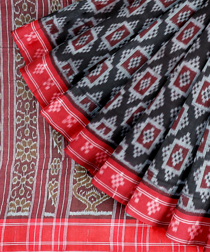 Black Dark Red Cotton Handloom Nuapatna Saree
