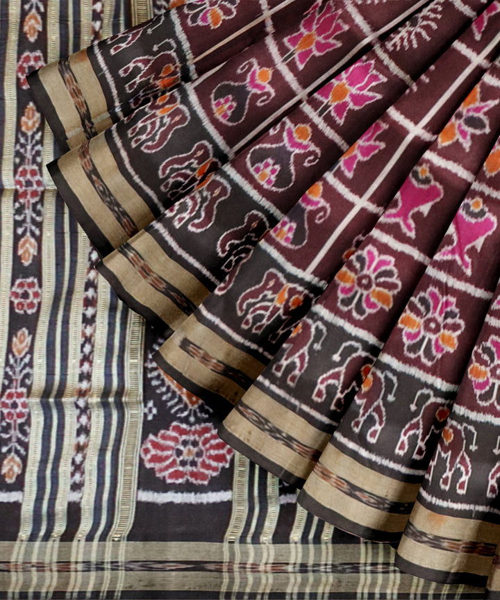 Bulgarian rose black silk handloom khandua saree