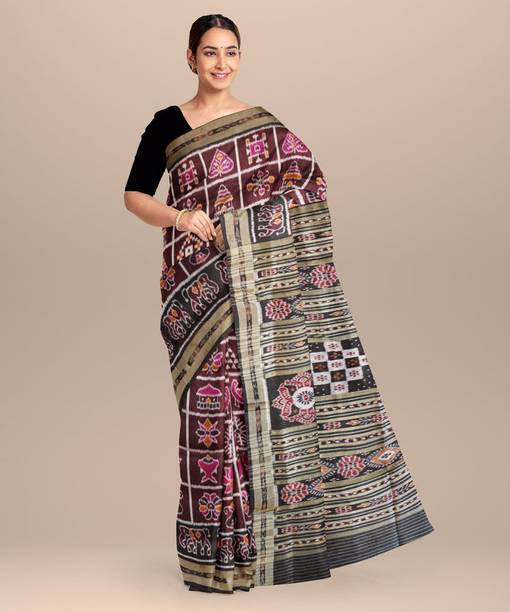 Bulgarian rose black silk handloom khandua saree