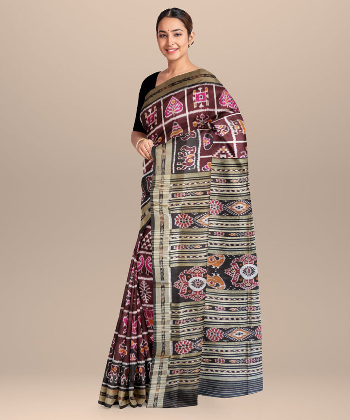 Bulgarian rose black silk handloom khandua saree