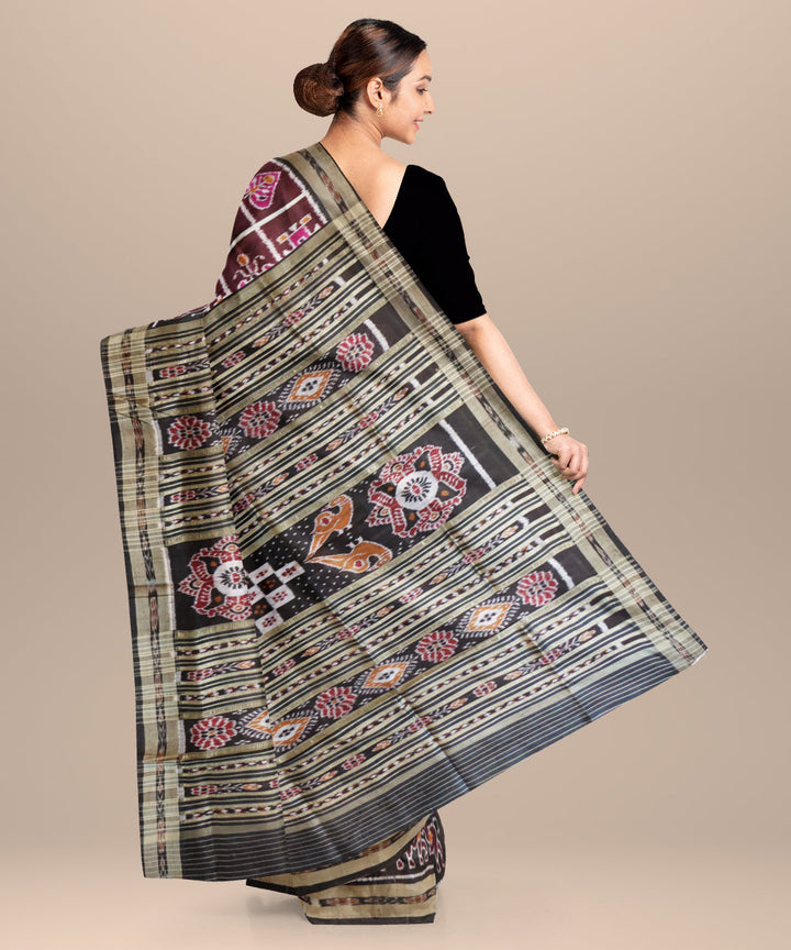 Bulgarian rose black silk handloom khandua saree