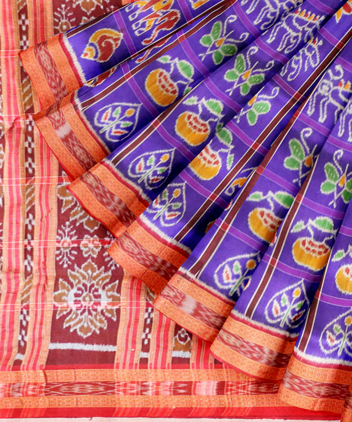 Blue magenta violet bright maroon silk handloom khandua saree