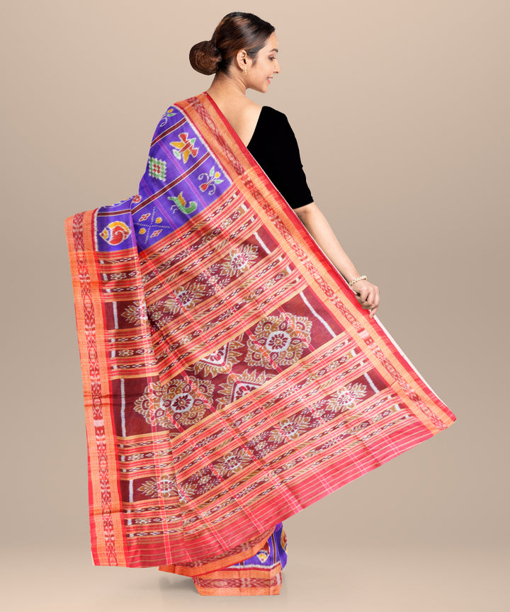 Blue magenta violet bright maroon silk handloom khandua saree