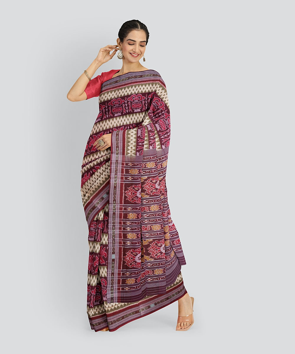 Multicolor Maroon Cotton Handloom Nuapatna Saree