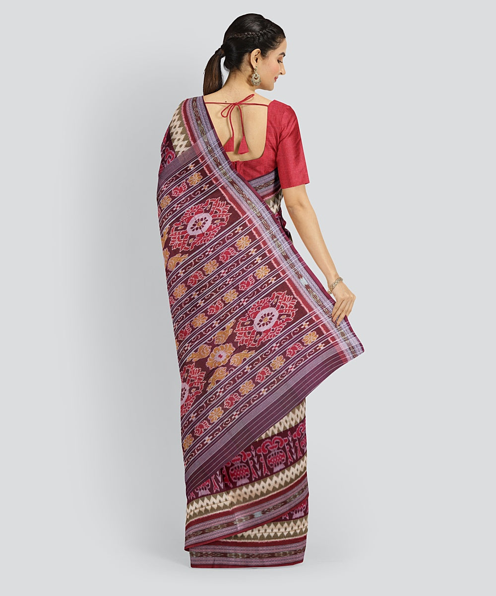 Multicolor Maroon Cotton Handloom Nuapatna Saree
