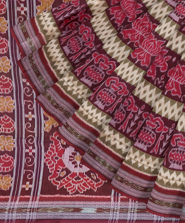 Multicolor Maroon Cotton Handloom Nuapatna Saree