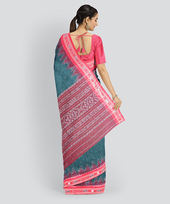 Dark Green Dark Red Cotton Handloom Nuapatna Saree