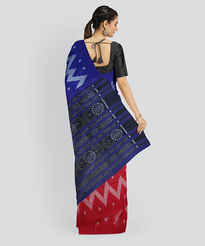 Pink Blue & Red Cotton Handloom Nuapatna Saree