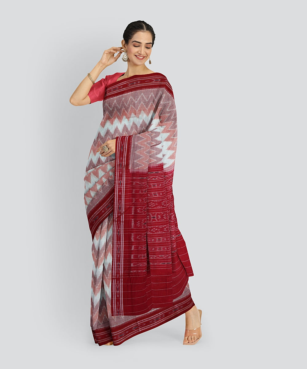 Multicolor Dark Red Cotton Handloom Nuapatna Saree