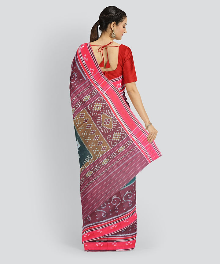 Dark Green Dark Red Cotton Handloom Nuapatna Saree