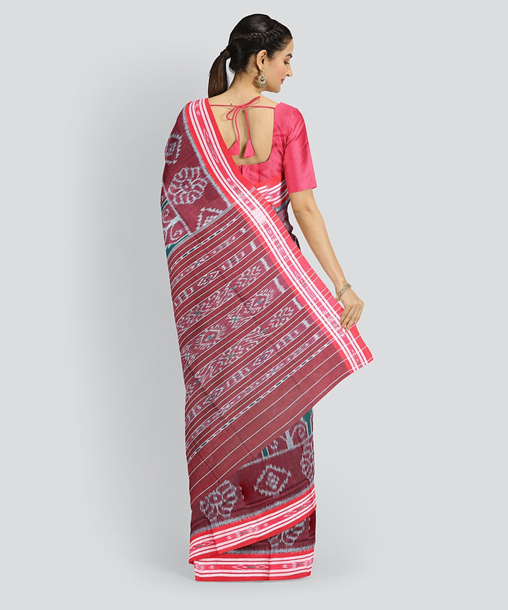 Dark Green Dark Red Cotton Handloom Nuapatna Saree
