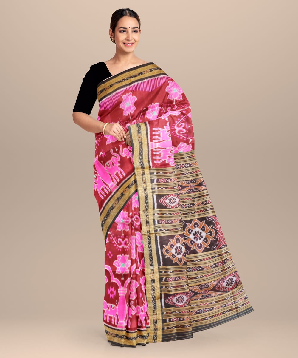 Bole Black Silk Handloom Khandua Saree