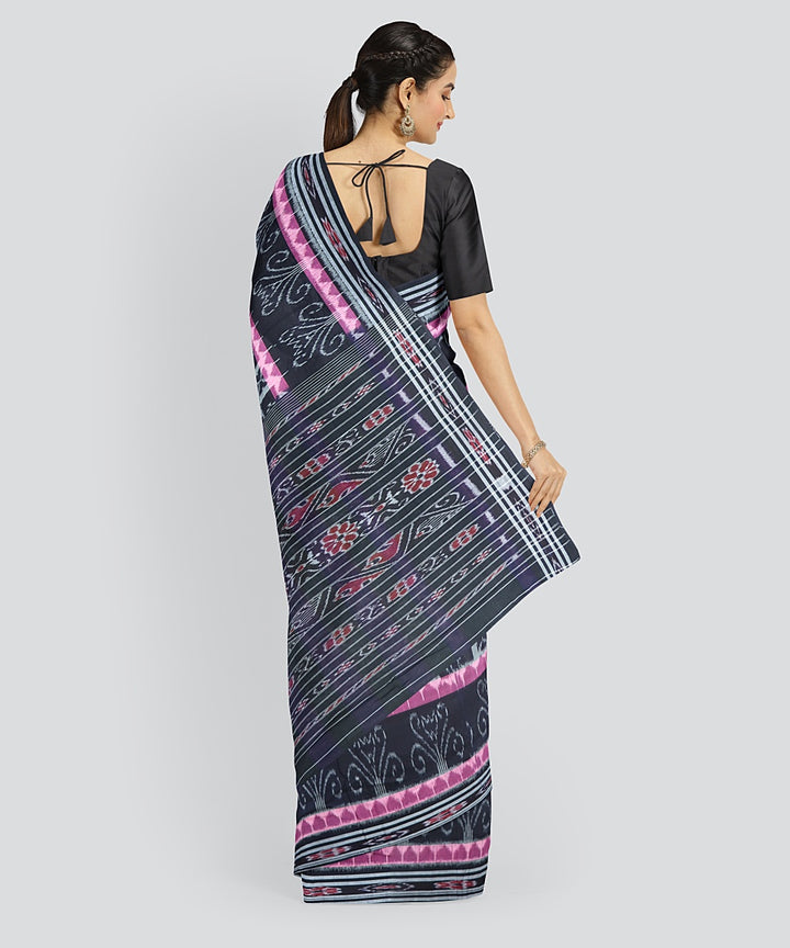 Navy Blue Dark Red Cotton Handloom Nuapatna Saree