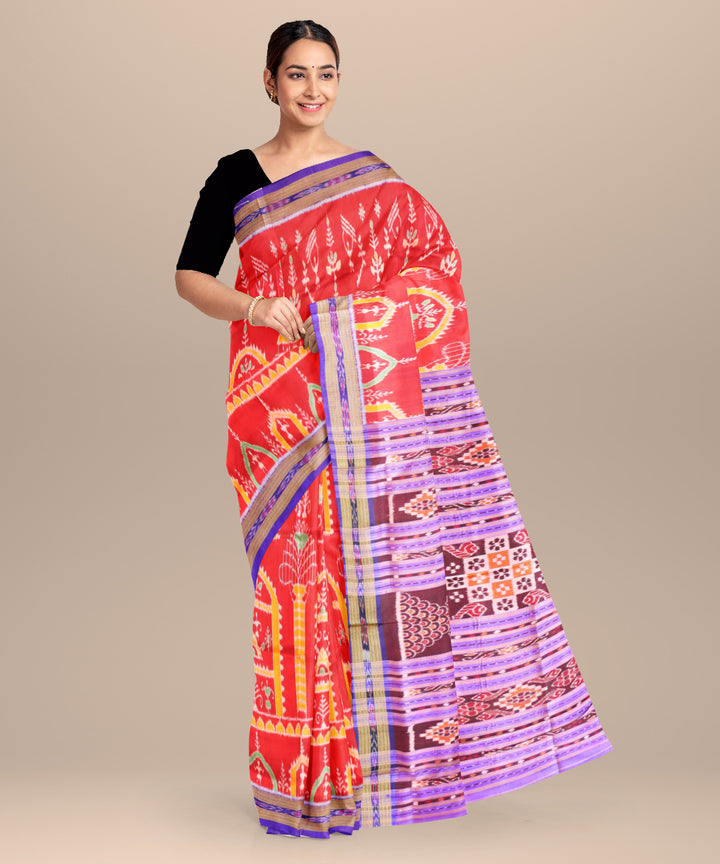 Bole red blue bonnet silk handloom khandua saree