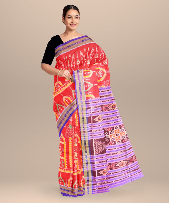 Bole Red Blue Bonnet Silk Handloom Khandua Saree