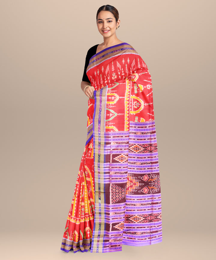 Bole red blue bonnet silk handloom khandua saree