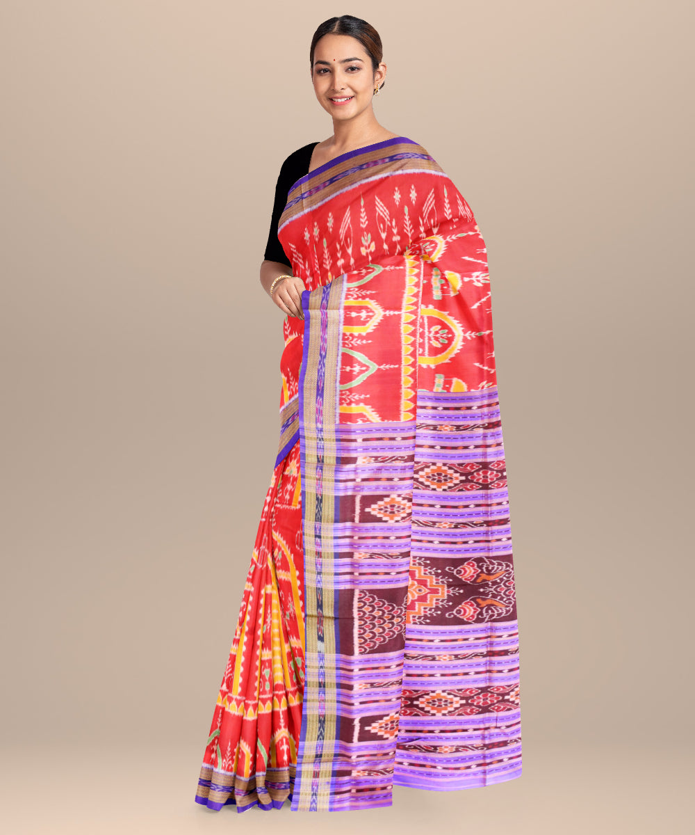 Bole red blue bonnet silk handloom khandua saree