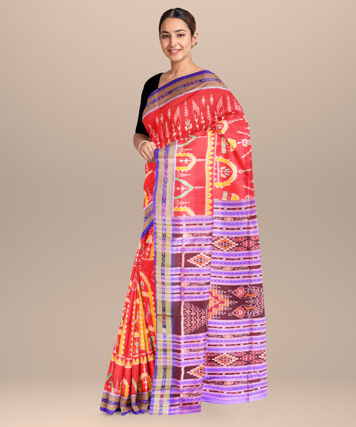 Bole red blue bonnet silk handloom khandua saree