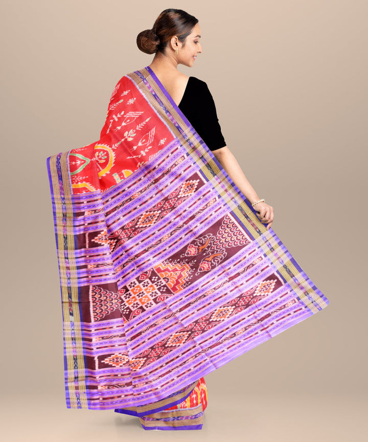Bole red blue bonnet silk handloom khandua saree