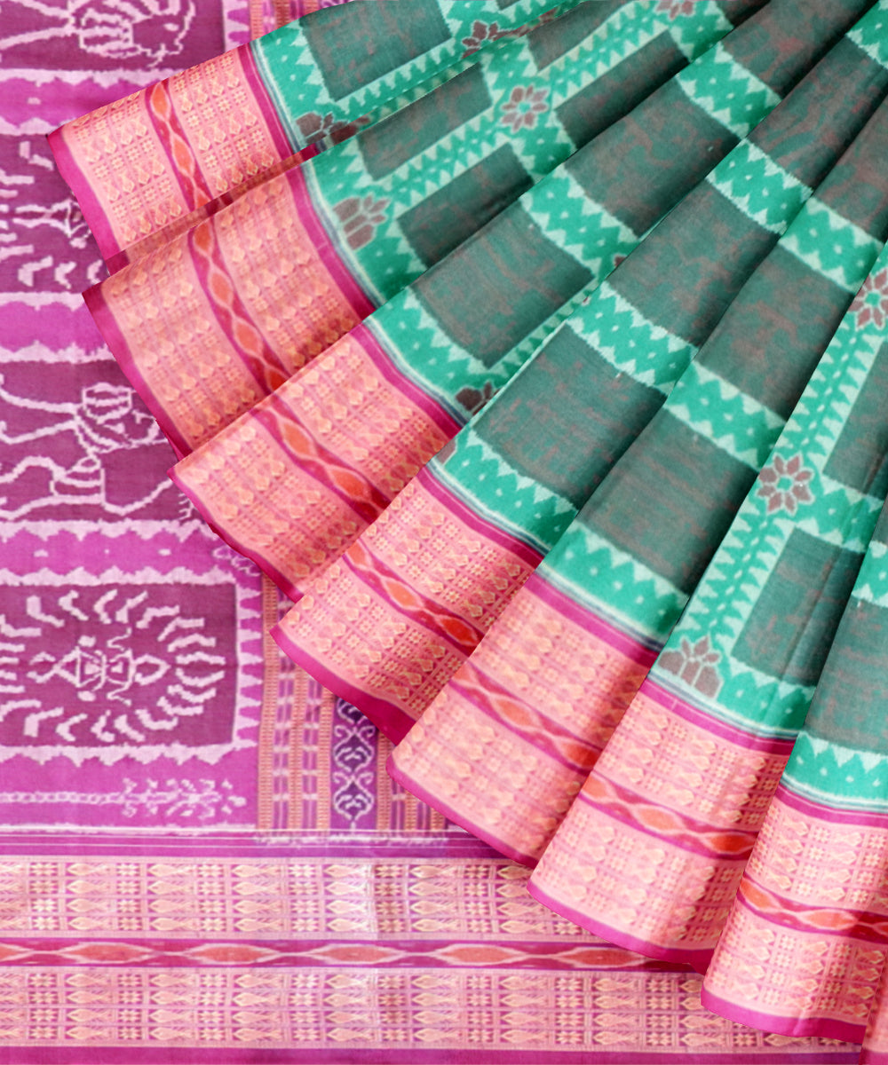 Dark spring green fandango cotton handloom sambalpuri saree
