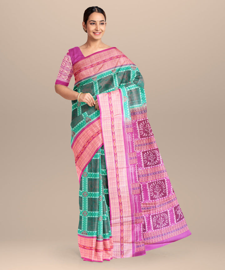 Dark spring green fandango cotton handloom sambalpuri saree