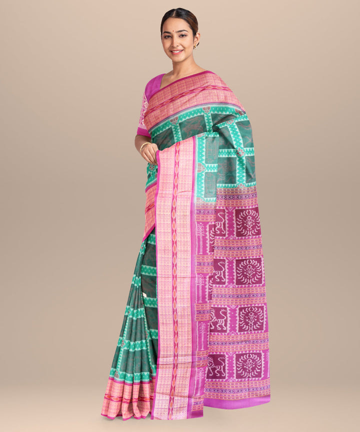 Dark spring green fandango cotton handloom sambalpuri saree